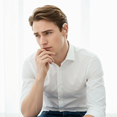 Person using a hearing aid discreetly